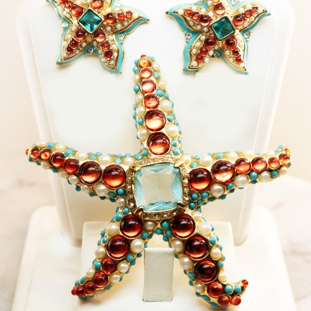 Vintage KJL Starfish Brooch & Earring Jewelry Set - Picture 11 of 12